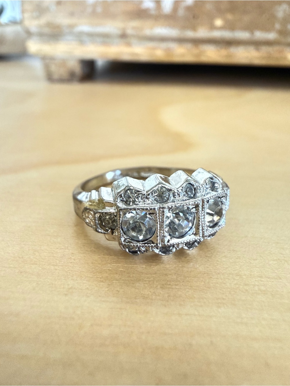 Vintage Old Art Deco Sterling Silver Panel Ring